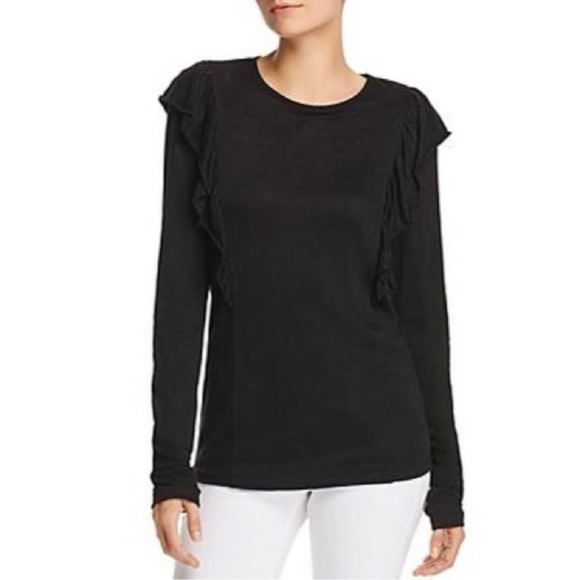 NWT FRAME Ruffled Linen Tee Noir - Picture 2 of 11